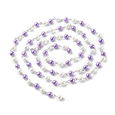 Glass Pearl Round Beads Chains for Necklaces Bracelets Making AJEW-JB00112-06-1