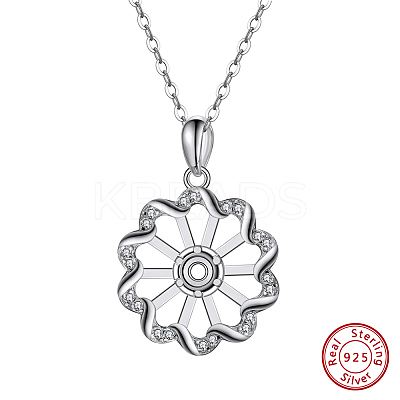 925 Sterling Silver Micro Pave Clear Cubic Zirconia Pendant Cabochon Setting STER-L064-17P-1