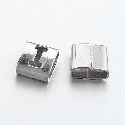 Tarnish Resistant Letter Style 201 Stainless Steel Square Slide Charms STAS-L132-03-1