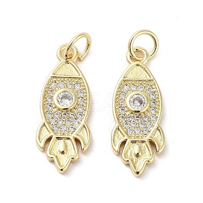 Rack Plating Rocket Brass Micro Pave Cubic Zirconia Pendants KK-E102-17G-1