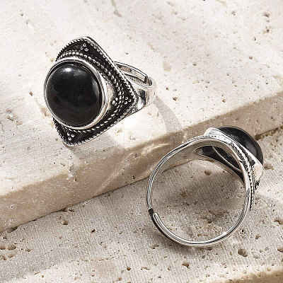 Natural Obsidian Adjustable Rings G-P560-03AS-13-1