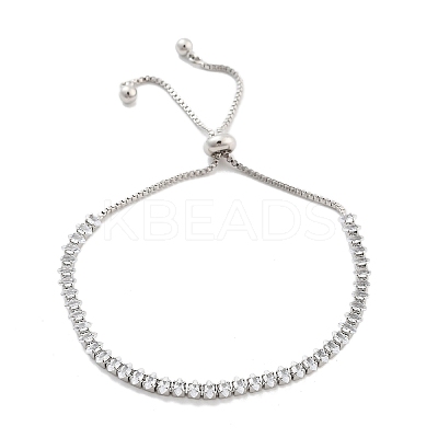 Brass Pave Clear Cubic Zirconia Horse Eye Box Chain Slider Bracelets BJEW-B094-06A-P-1