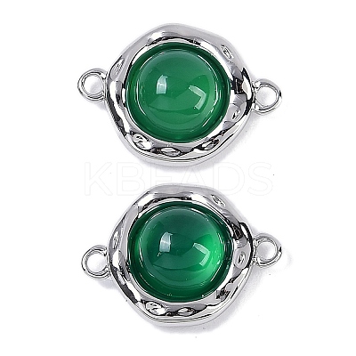 Brass Pave Natural Green Onyx Agate(Dyed & Heated) Flat Round Links Connector Charms KK-U043-45P-B-1