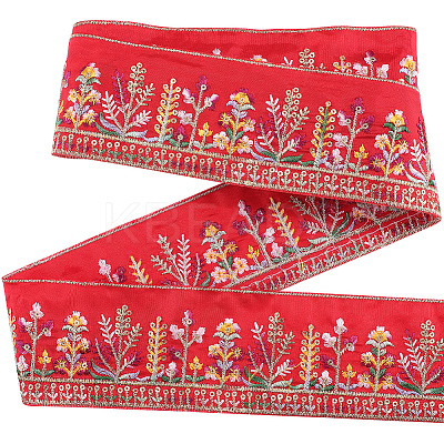 5 Yards Polyester Embroidery Flower Ribbon OCOR-CY0001-17D-1