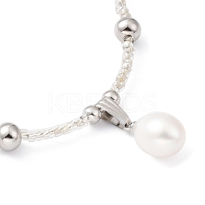 Natural Pearl Pendant Necklace with Glass Beaded Chains NJEW-M201-01A-1