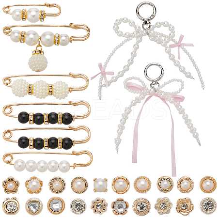Alloy & Velvet & Polyester Pendants & Alloy Safety Pin Brooch AJEW-SP0002-07-1