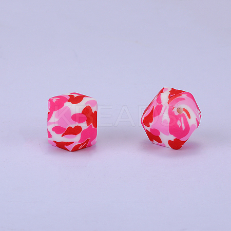 Colorful Pattern Printed Silicone Focal Beads LS-SI-JX0022A-18-1