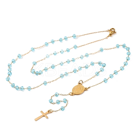 Ion Plating(IP) Crucifix Cross 304 Stainless Steel Rosary Bead Necklaces NJEW-M075-04G-05-1