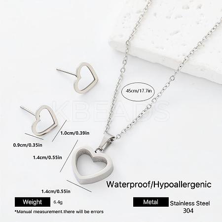 304 Stainless Steel Pendant Necklace & Stud Earrings Set for Women Men NO8774-3-1