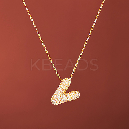 Brass Micro Pave Clear Cubic Zirconia Initial Pendant Necklaces for Women FS-WGDC51D-22-1