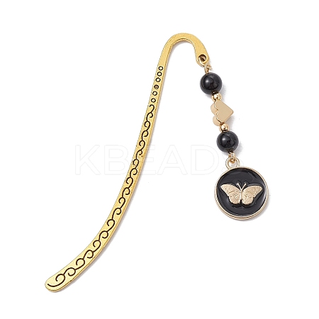 Natural Black Onyx Bookmarks AJEW-JK00271-02-1