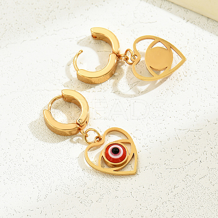 201 Stainless Steel Evil Eye Hoop Earrings QT7622-1