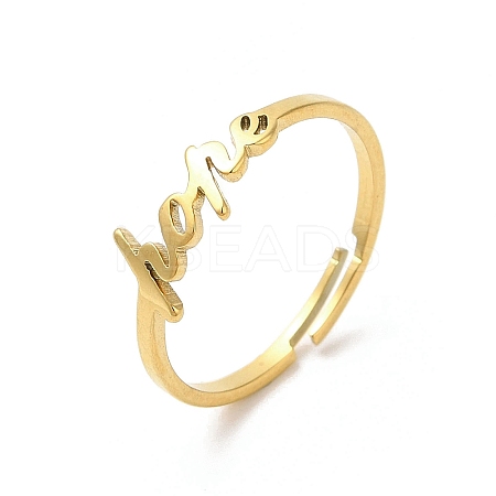 Ion Plating(IP) 304 Stainless Steel Word Hope Adjustable Ring RJEW-L107-027G-1