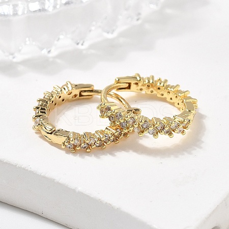 Brass Micro Pave Clear Cubic Zirconia Huggie Hoop Earrings LS-EJEW-L231-44G-1