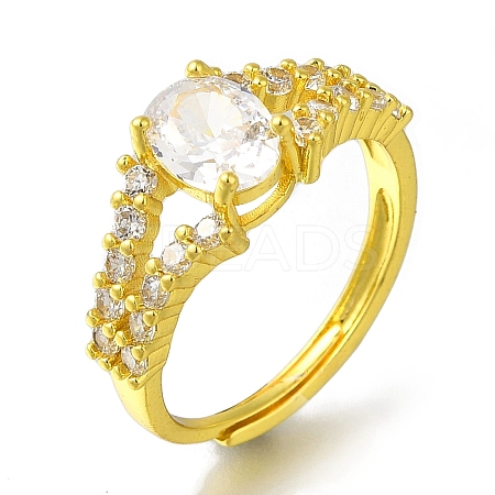 Rack Plating Oval Brass Micro Pave Clear Cubic Zirconia Adjustable Rings for Women RJEW-H232-06P-1