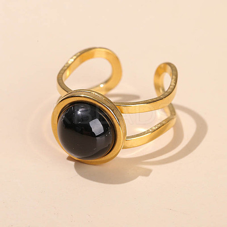 304 Stainless Steel & Black Agate Cuff Rings FS-WGDE3F0-19-1
