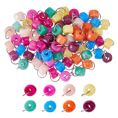 80Pcs 8 Color Natural White Jade Dyed Flat Round Charms PALLOY-FH00059-1