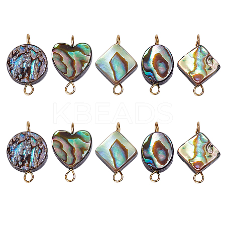 10Pcs 5 Styles Natural Abalone Shell/Paua Shell Connector Charms PALLOY-WH00011-1