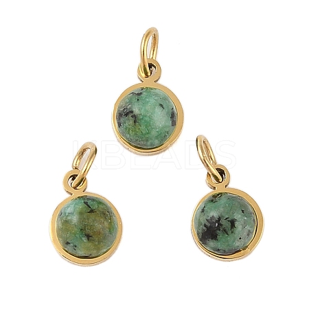 Ion Plating(IP) Natural African Turquoise(Jasper) Half Round Charms with Jump Ring STAS-A097-05G-16-1