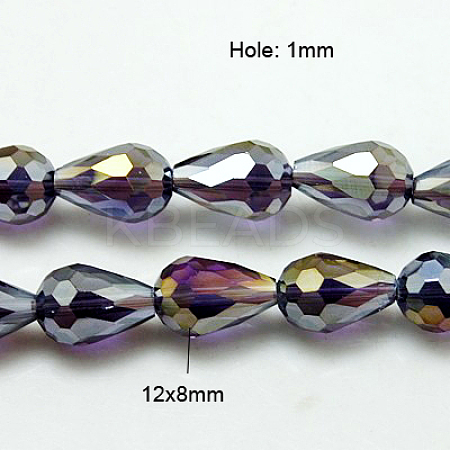 Electroplate Glass Beads Strands EGLA-D015-12x8mm-07-1