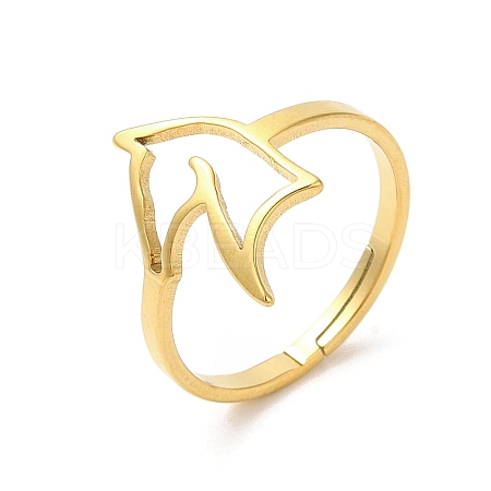 Ion Plating(IP) 304 Stainless Steel Hollow Horse Adjustable Ring RJEW-L107-023G-1