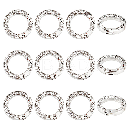 Unicraftale 12pcs Alloy Spring Gate Ring with Rhinestone FIND-UN0003-37P-1