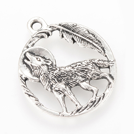 Tibetan Style Alloy Howling Wolf Pendants X-TIBEP-Q064-12AS-RS-1