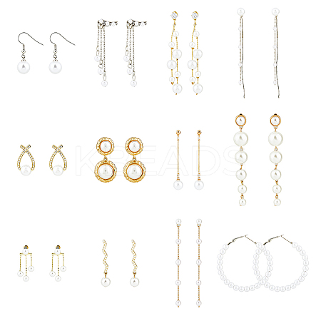12 Pairs 12 Style Plastic Imitation Pearl Dangle Stud Earrings with Sterling Silver Pins EJEW-AN0003-20-1