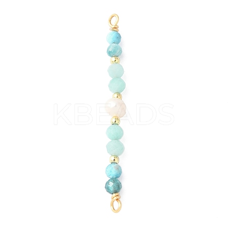 Faceted Round Natural Amazonite & Apatite & Potato Natural Cultured Freshwater Pearl Beaded Connector Charms PALLOY-JF03531-05-1