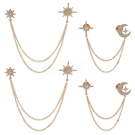 4Pcs 2 Styles Star Crystal Rhinestone Hanging Chain Brooch JEWB-ME0001-28KCG-1