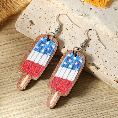 American Independence Day Ice Cream Wood Dangle Earrings YF8853-1-1