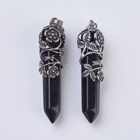 Natural & Dyed & Heated Black Agate Pointed Pendants G-F529-B03-1