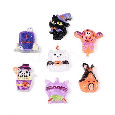 Halloween Theme Printed Opaque Resin Cabochons CRES-T025-18-1