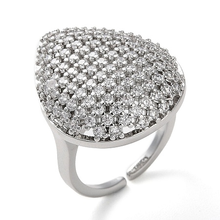 Plating Brass Micro Pave Cubic Zirconia Open Cuff Rings RJEW-K266-14P-1