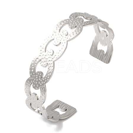Non-Tarnish 304 Stainless Steel Textured Hollow Open Cuff Bangles for Women BJEW-I315-02P-1