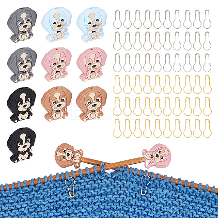 DIY Dog Silicone Beads Knitting Needle Protectors/Knitting Needle Stoppers with Stitch Markerss IFIN-NB0001-56-1