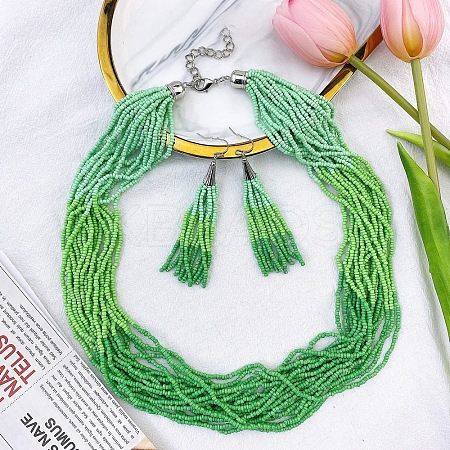 Bohemian Style Acrylic Seed Beaded Multilayer Necklaces & Tassel Dangle Earrings Sets FS-WG5C0BD-09-1