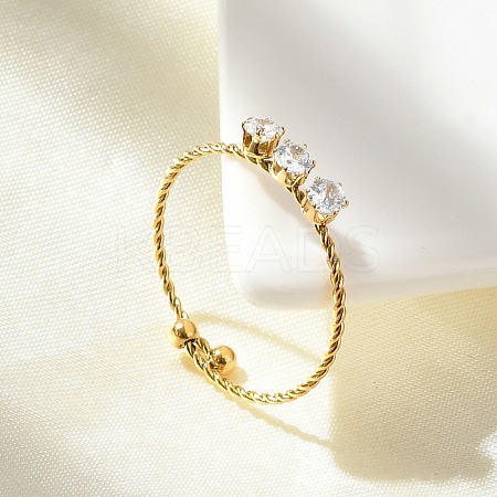 304 Stainless Steel Rhinestone Open Cuff Rings RJEW-M070-02G-01-1