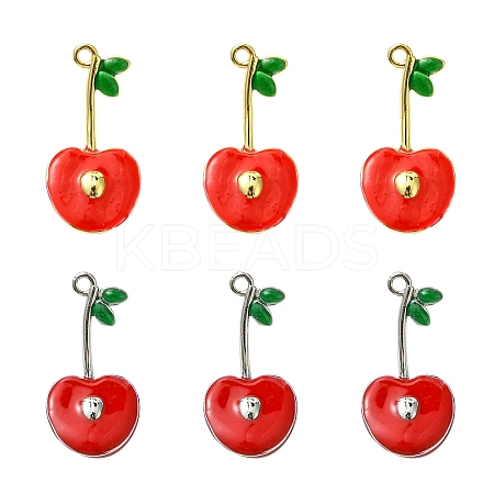 6Pcs 2 Colors Cherry Brass Enamel Pendants KK-CJ0003-18-1