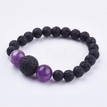 Natural Amethyst Stretch Bracelets BJEW-JB03159-05-1