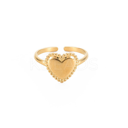 Ion Plating(IP) 304 Stainless Steel Heart Open Cuff Ring for Women RJEW-S405-219G-1