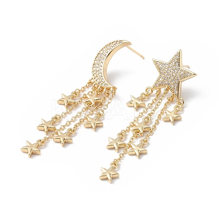 Clear Cubic Zirconia Moon & Star Asymmetrical Earrings EJEW-L261-001G-1
