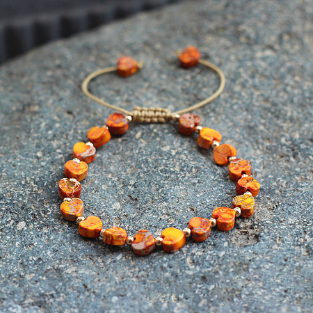Bohemian Dyed Natural Imperial Jasper Heart Bead Braided Bead Bracelets for Women FS-WG782CA-11-1