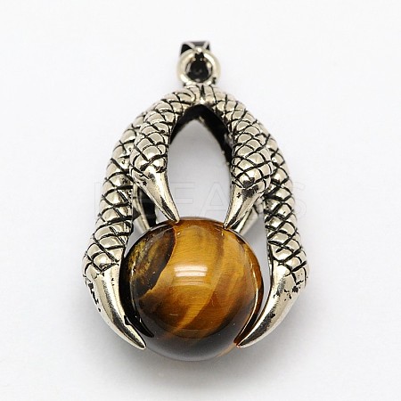 Vintage Natural Bezel Tiger Eye Pendants G-M038-03C-1