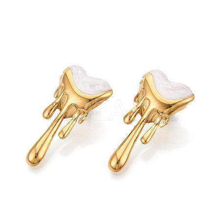 Heart 304 Stainless Steel Enamel Stud Earrings EJEW-T047-26G-B-1