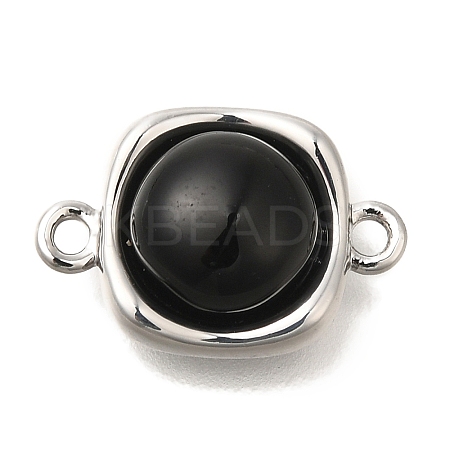 Brass Pave Black Glass Square Links Connector Charms KK-K388-20P-1