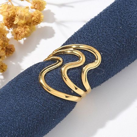 304 Stainless Steel Wave Multilayer Open Cuff Rings for Women LS-RJEW-Z077-01G-03-1
