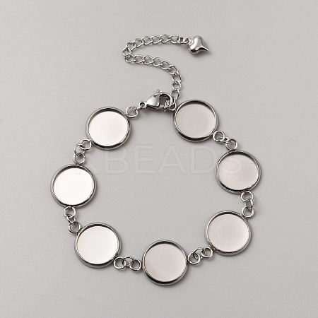 Flat Round Stainless Steel Link Chain Bracelet Making FIND-WH0161-44P-1