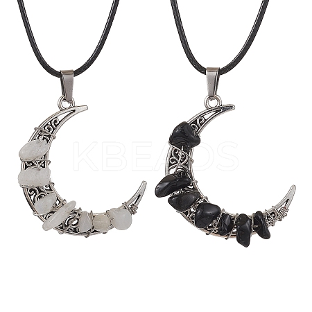 2Pcs 2 Styles Tibetan Style Alloy Moon Pendant Necklaces Set NJEW-JN04608-1