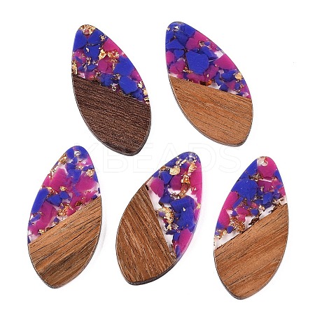 Transparent Resin and Walnut Wood Pendants RESI-T057-05G-1